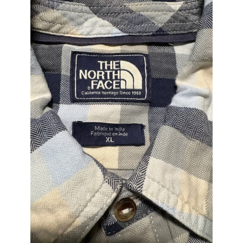The North‎ Face Flannel Shirt Mens XL Blue Plaid Button Up Long Sleeve Casual